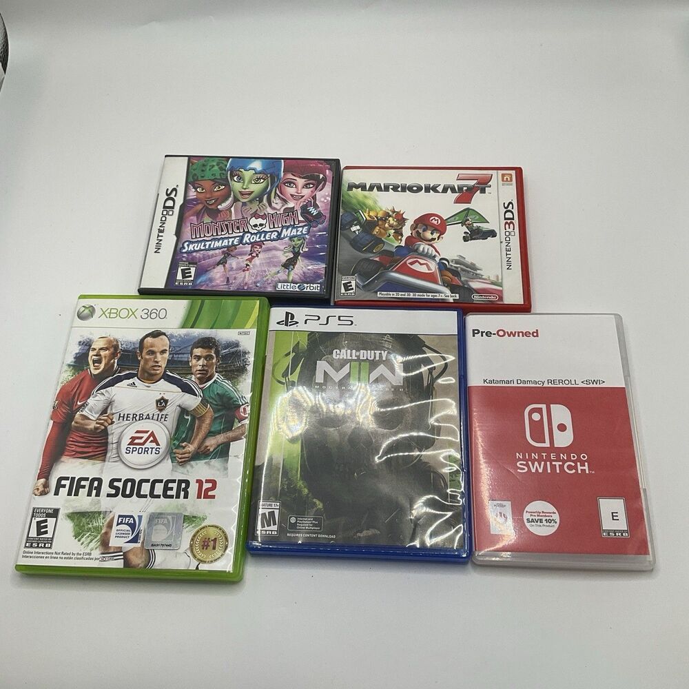 Lot 5 Video Game Cases PS5 Xbox 360 Nintendo 3DS Switch + Wipeout Disc